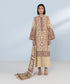 Women's Unstitched Pima Lawn Embroidered beige 3 Piece Suit